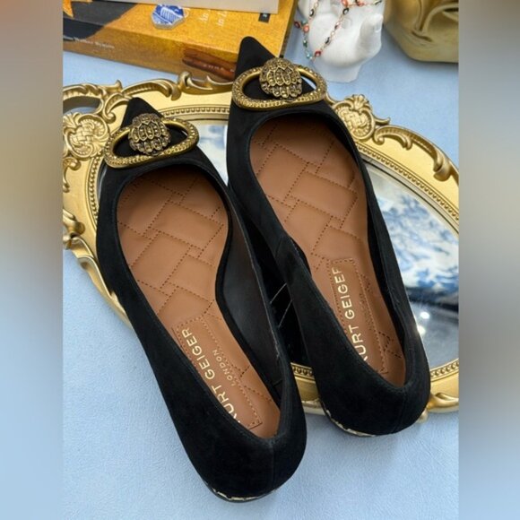 🆕 KURT GEIGER LONDON 🧿 NWOB Chelsea Point Black Suede Ballet Flat, Sz 39 US8.5 - Picture 11 of 14